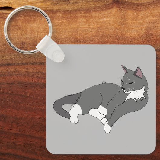 Graue und weiße Tuxedo Katze Schlüsselanhänger (Vorderseite)