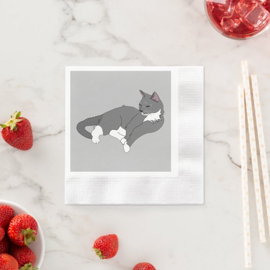 Graue und weiße Tuxedo Katze Serviette (Beispiel)