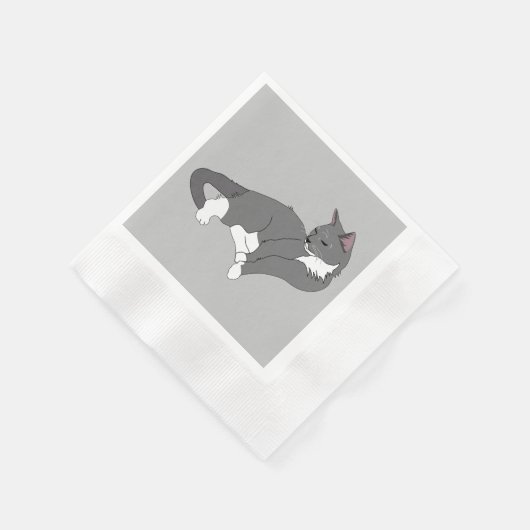 Graue und weiße Tuxedo Katze Serviette (Ecke)
