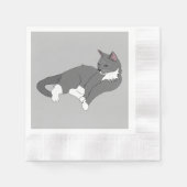 Graue und weiße Tuxedo Katze Serviette (Vorderseite)