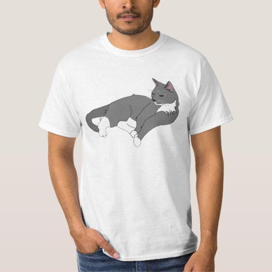 Graue und weiße Tuxedo Katze T-Shirt (Vorderseite)
