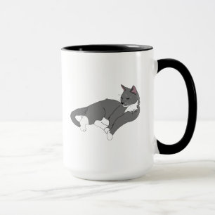 Graue und weiße Tuxedo Katze Tasse