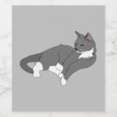 Graue und weiße Tuxedo Katze Weinetikett (Einzelnes Label)