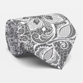 Graue und weiße Vintage Blumenspitze Krawatte (Gerollt)