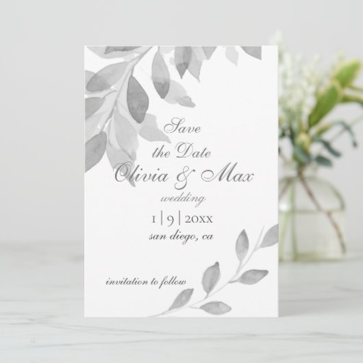 Graue und weiße Wasserfarbe Save the Date (Stehend Vorderseite)