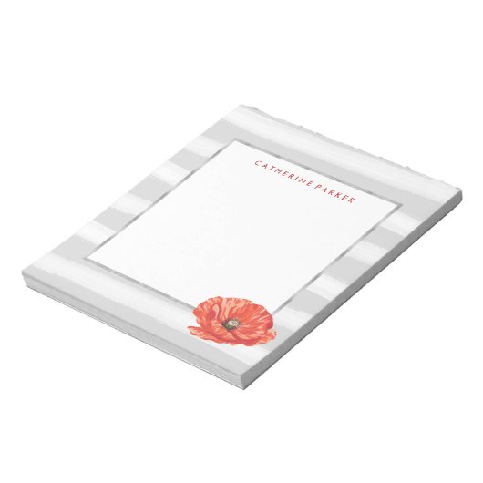 Graue und weiße Wasserfarben Streifen mit roter Bl Notizblock (Rotiert)