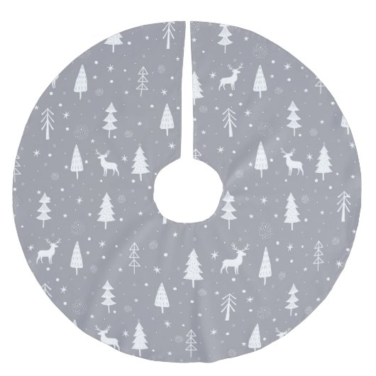 Graue und weiße Weihnachten Polyester Weihnachtsbaumdecke (Vorderseite)