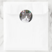 Graue und weiße Weihnachtskitty Runder Aufkleber (Tasche)
