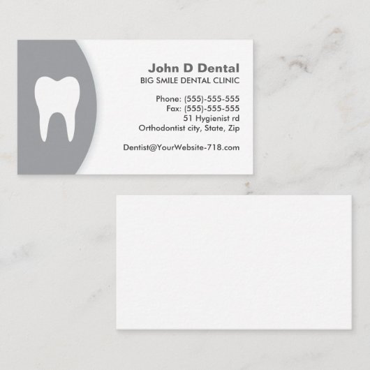 Graue und weiße Zahnarztkarte Visitenkarte (Vorne/Hinten)