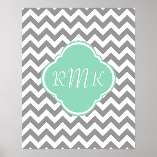 Graue und weiße Zigzag-Monogramm Poster (Vorne)