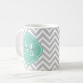 Graue und Zickzack Aqua-Monogramm Kaffeetasse (Vorderseite Links)