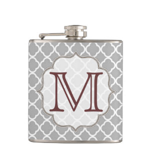 Graue Vierblatt-Latticemonogramm-Whiskyflasche Flachmann
