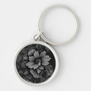 Graue Vintage Blume Schlüsselanhänger