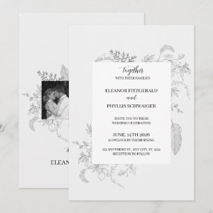Graue Vintage-Blumen-Hochzeitseinladung Einladung