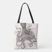 Graue Vintage Kraken-Illustration Tasche (Rückseite)