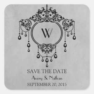 Graue Vintage Kronier Save the Date Stickers