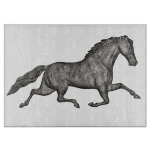 Graue Vintage-Pferd-Trab-Kunstglas Schneidebrett