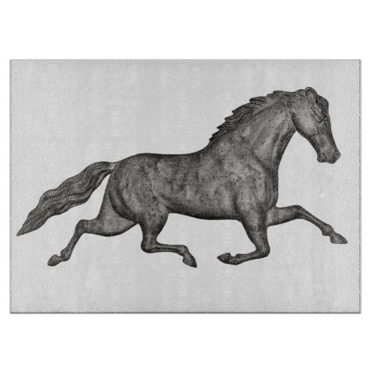 Graue Vintage-Pferd-Trab-Kunstglas Schneidebrett (Vorderseite)
