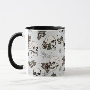 Graue Vintage-Totenköpfe und Rosen Tasse