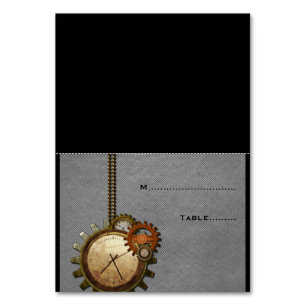 Graue Vintage-Uhr Hochzeitsplatzkarte v2 Tischnummer