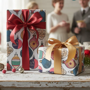 Graue Vintage-Weihnachtsornamente Muster Geschenkpapier