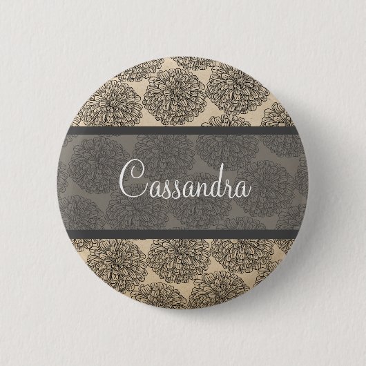 Graue Vintage Zinnia-Taste Button (Vorderseite)