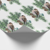 Graue Vögel auf Kiefernkone Geschenkpapier (Ecke)