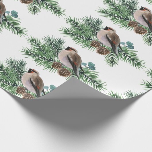 Graue Vögel auf Kiefernkone Geschenkpapier (Ecke)