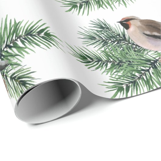 Graue Vögel auf Kiefernkone Geschenkpapier (Rolleneckpunkt)