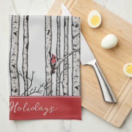 Graue Vogelbäume und Vögel von Rotem Kardinal Geschirrtuch