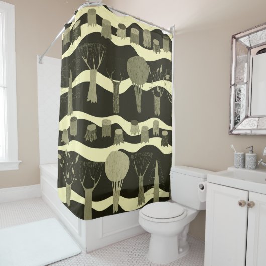 Graue Waldtapestry: Baummuster. Duschvorhang (Beispiel)