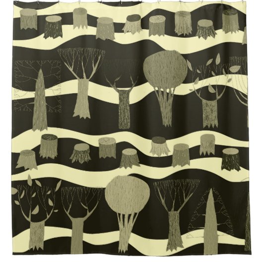 Graue Waldtapestry: Baummuster. Duschvorhang (Vorderseite)