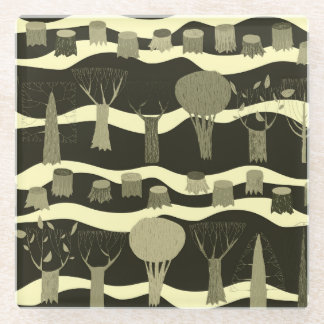 Graue Waldtapestry: Baummuster. Glasuntersetzer