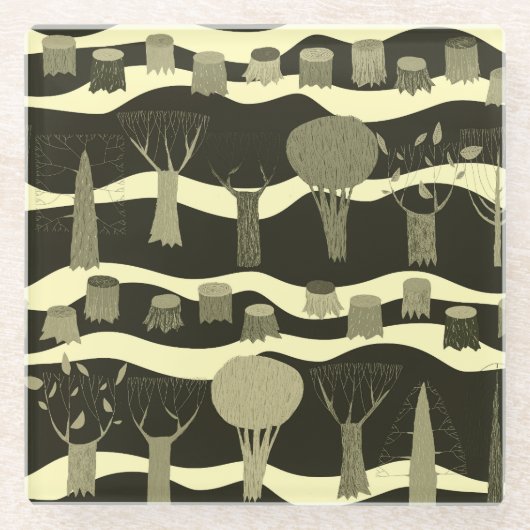 Graue Waldtapestry: Baummuster. Glasuntersetzer (Vorderseite)