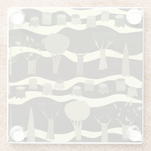 Graue Waldtapestry: Baummuster. Glasuntersetzer (Rückseite)