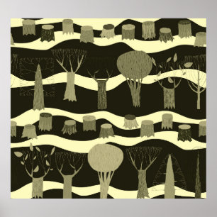 Graue Waldtapestry: Baummuster. Poster