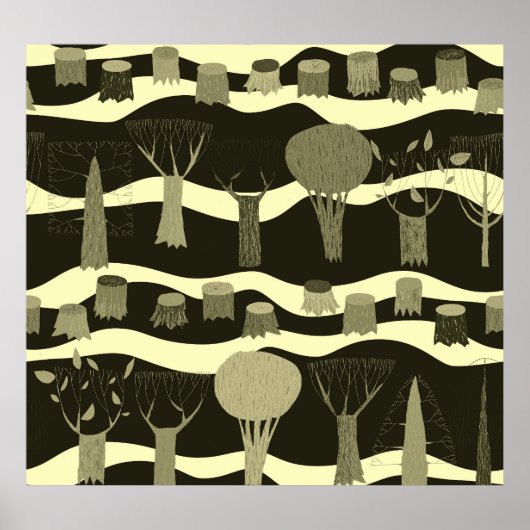 Graue Waldtapestry: Baummuster. Poster (Vorne)