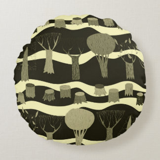 Graue Waldtapestry: Baummuster. Rundes Kissen