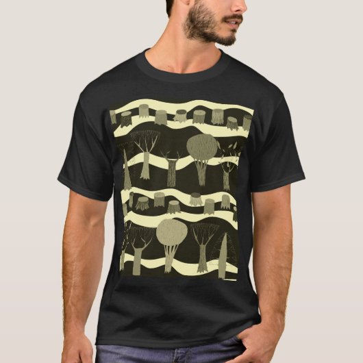 Graue Waldtapestry: Baummuster. T-Shirt (Vorderseite)