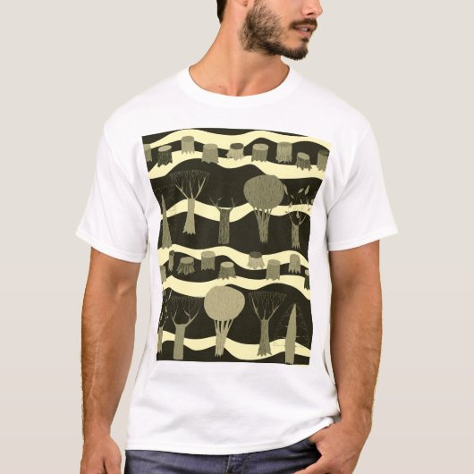 Graue Waldtapestry: Baummuster. T-Shirt (Vorderseite)