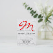 Graue Wand Brick Muster Red Monogram Business Card Visitenkarte (Stehend Vorderseite)