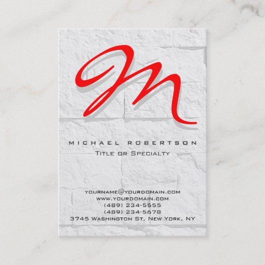 Graue Wand Brick Muster Red Monogram Business Card Visitenkarte (Vorderseite)