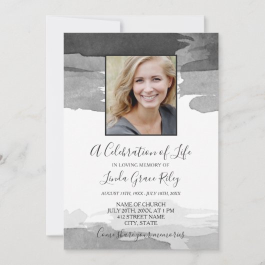Graue Wasserfarbe - Foto - Feier des Lebens Einladung (Vorderseite)