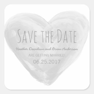 Graue Wasserfarbe Herz Save the Date Stickers