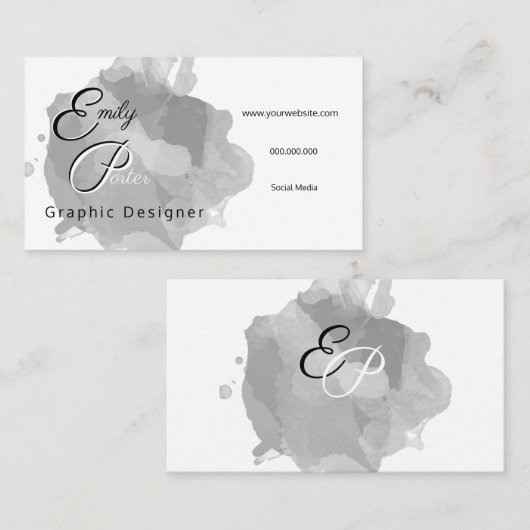 Graue Wasserfarbe Moderne Visitenkarte (Vorne/Hinten)