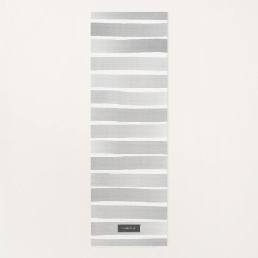 Graue Wasserfarben Streifen Hübsch Personalisiert Yogamatte (Vorderseite)