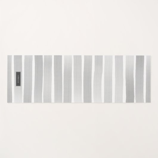 Graue Wasserfarben Streifen Hübsch Personalisiert Yogamatte (Vorderseite (Horizontal))