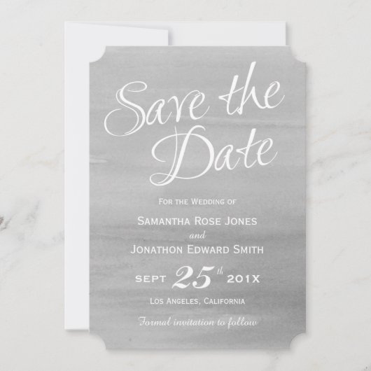 Graue Wasserfarbenkarte Save the Date (Vorderseite)