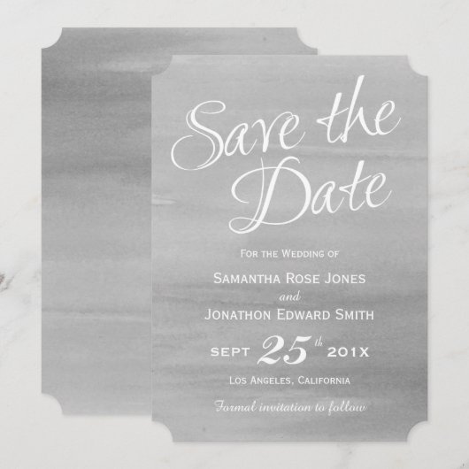 Graue Wasserfarbenkarte Save the Date (Vorne/Hinten)