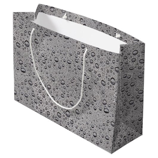 Graue Wassertröpfchen Große Geschenktüte (Rückseite Schrägansicht)